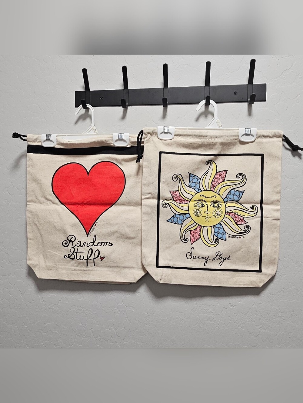 Brighton Canvas Drawstring Bags Lot of 2 - Sunny Days & Random Stuff Heart